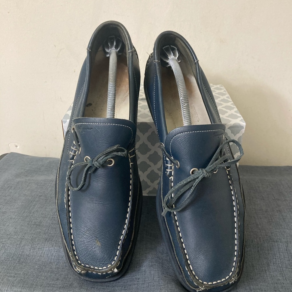 Salvatore Ferragamo Blue Leather Slipons